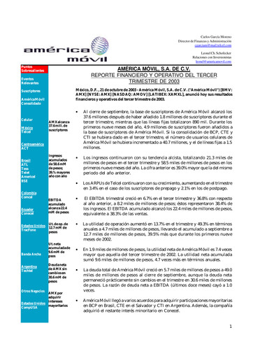 Thumbnail America Movil Quarterly Report 2003-q3