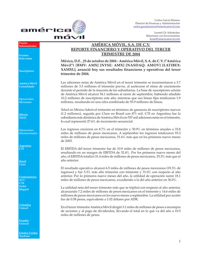 Thumbnail America Movil Quarterly Report 2004-q3