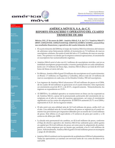 Thumbnail America Movil Quarterly Report 2004-q4