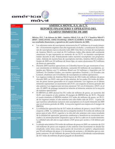 Thumbnail America Movil Quarterly Report 2005-q4