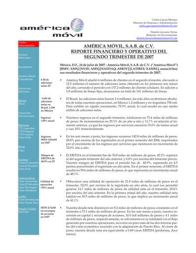 Thumbnail America Movil Quarterly Report 2007-q2