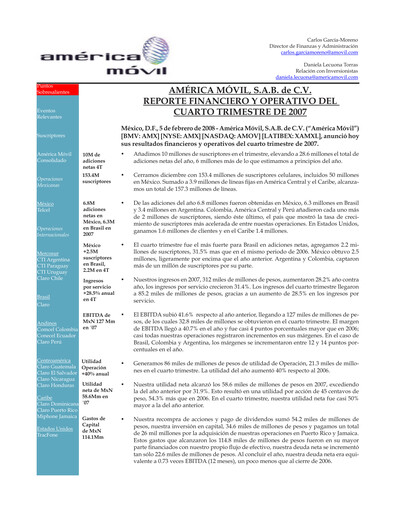 Thumbnail America Movil Quarterly Report 2007-q4