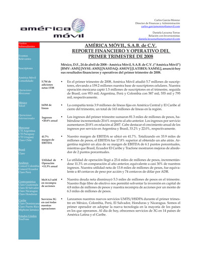 Thumbnail America Movil Quarterly Report 2008-q1