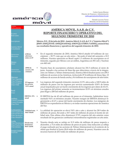 Thumbnail America Movil Quarterly Report 2010-q2