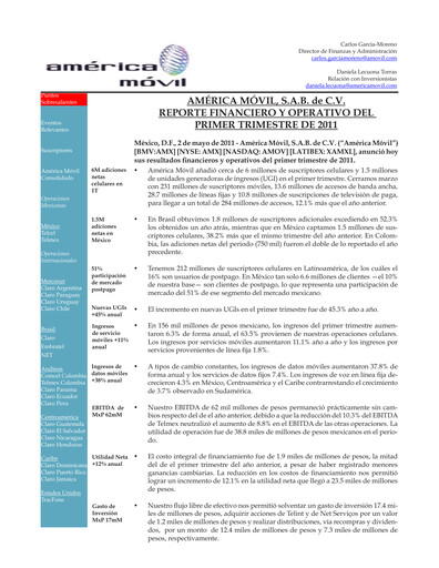 Thumbnail America Movil Quarterly Report 2011-q1