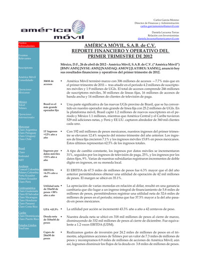 Thumbnail America Movil Quarterly Report 2012-q1