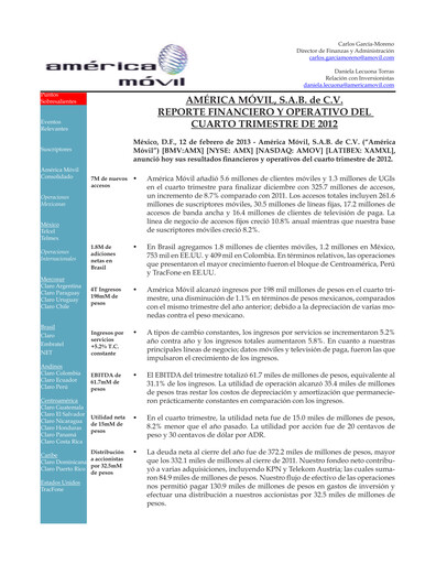 Thumbnail America Movil Quarterly Report 2012-q4