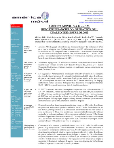 Thumbnail America Movil Quarterly Report 2013-q4