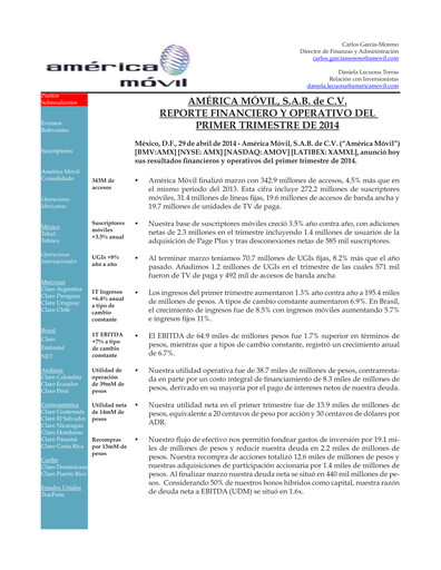 Thumbnail America Movil Quarterly Report 2014-q1