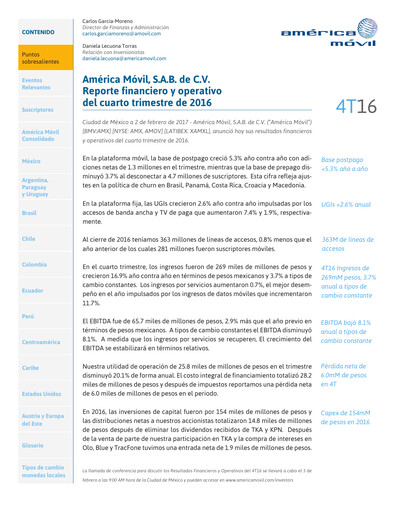 Thumbnail America Movil Quarterly Report 2016-q4