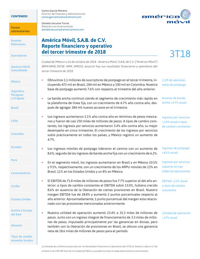 Thumbnail America Movil Quarterly Report 2018-q3