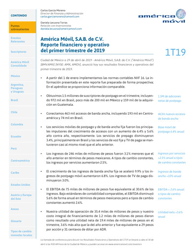 Thumbnail America Movil Quarterly Report 2019-q1