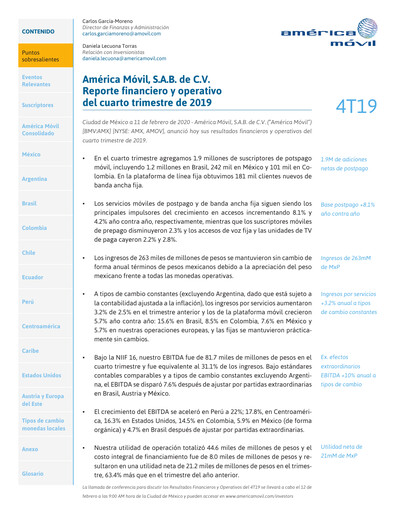 Thumbnail America Movil Quarterly Report 2019-q4