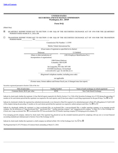 Miniature Mettler Toledo Rapport trimestriel 2024-q1