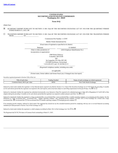 Miniature Mettler Toledo Rapport trimestriel 2025-q1