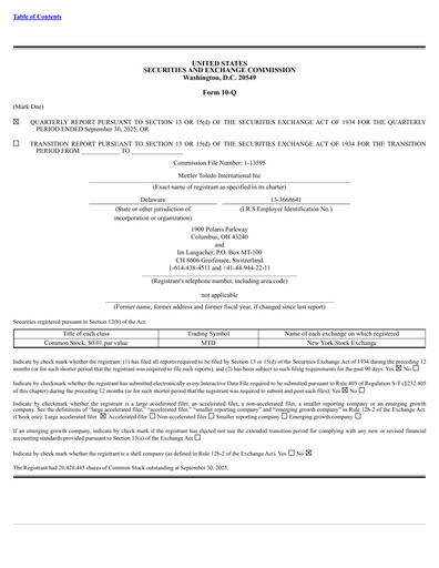 Miniature Mettler Toledo Rapport trimestriel 2025-q3