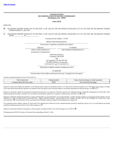 Miniature Mettler Toledo Rapport trimestriel 2026-q1