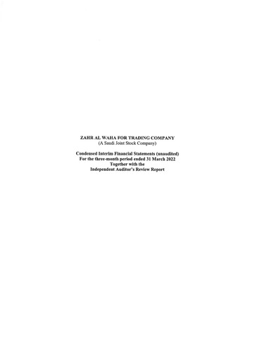 Thumbnail Zahrat Al Waha For Trading Company Quarterly Report 2022-q1