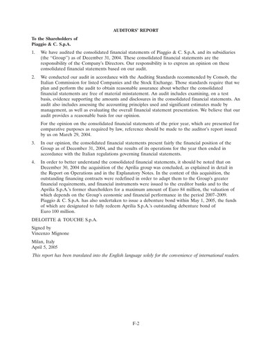 Thumbnail Piaggio Financial Statement 2004