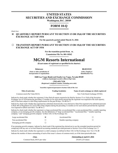 Thumbnail MGM Resorts

 Quarterly Report 2026-q1