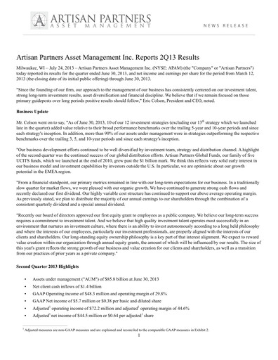 Thumbnail Artisan Partners Quarterly Report 2013-q2