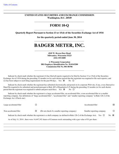 Vorschaubild Badger Meter
 Quartalsbericht 2014-q2