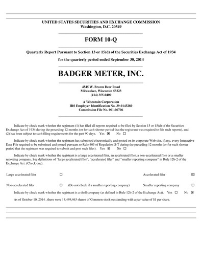 Vorschaubild Badger Meter
 Quartalsbericht 2014-q3