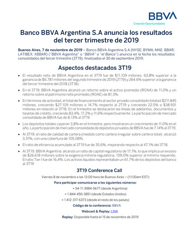 Thumbnail BBVA Argentina Quarterly Report 2019-q3