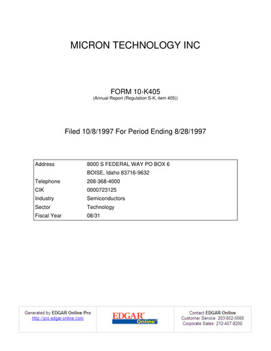 Thumbnail Micron Technology Annual Report 1997