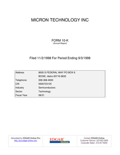 Thumbnail Micron Technology Annual Report 1998