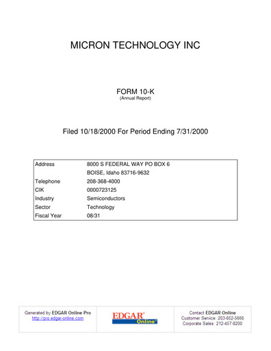 Thumbnail Micron Technology Annual Report 2000