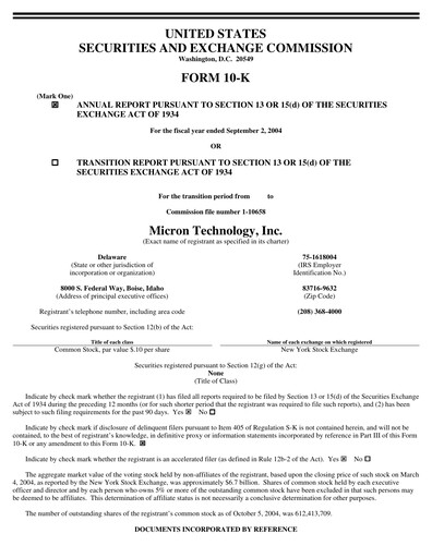 Thumbnail Micron Technology Annual Report 2004