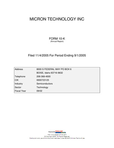 Thumbnail Micron Technology Annual Report 2005