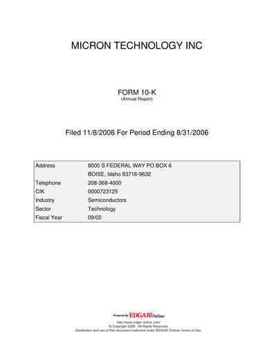 Thumbnail Micron Technology Annual Report 2006