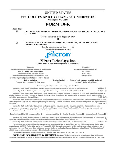 Thumbnail Micron Technology Annual Report 2019