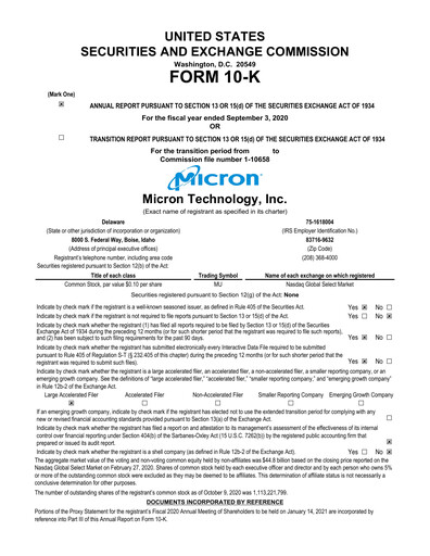 Thumbnail Micron Technology Annual Report 2020