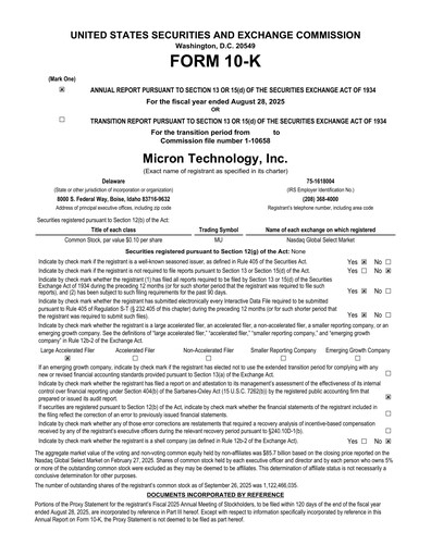 Miniature Micron Technology Rapport annuel 2025