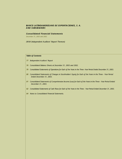 Thumbnail Banco Latinoamericano de Comercio Exterior Financial Statement 2003