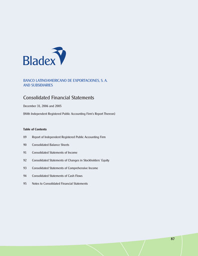 Thumbnail Banco Latinoamericano de Comercio Exterior Financial Statement 2006