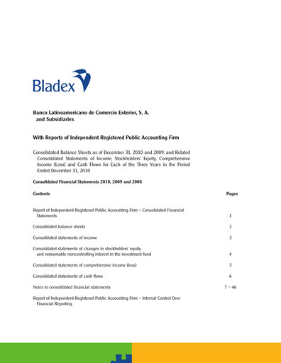 Thumbnail Banco Latinoamericano de Comercio Exterior Financial Statement 2010