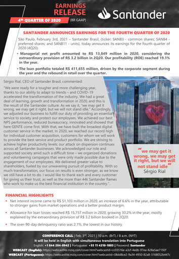 Vorschaubild Banco Santander Brasil Quartalsbericht 2020-q4