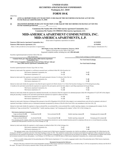 Thumbnail Mid-America Apartment Communities Financial Report 2018