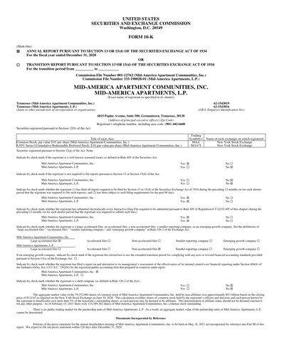 Thumbnail Mid-America Apartment Communities Financial Report 2020