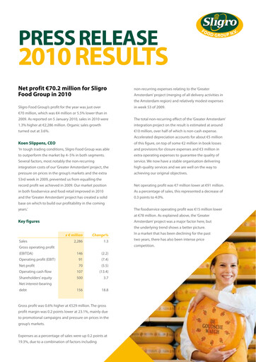 Thumbnail Sligro Food Financial Statement 2010