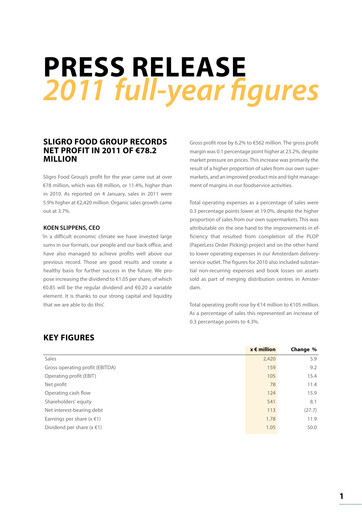 Thumbnail Sligro Food Financial Statement 2011