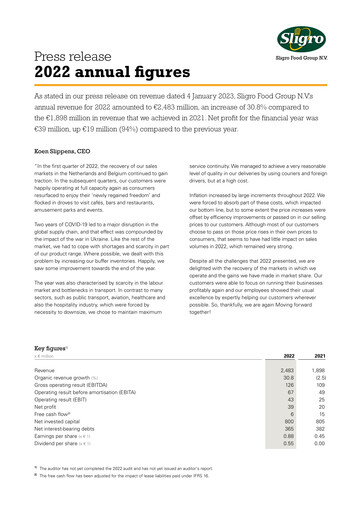 Thumbnail Sligro Food Financial Statement 2022