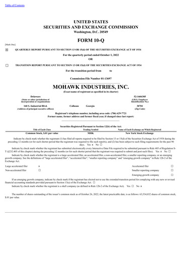Thumbnail Mohawk Industries
 Quarterly Report 2022-q3