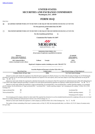 Thumbnail Mohawk Industries
 Quarterly Report 2025-q2