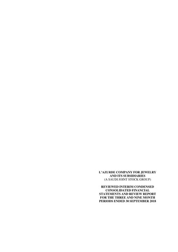 Thumbnail L'azurde Company for Jewelry Quarterly Report 2018-q3
