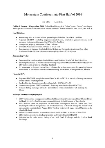 Miniature Dalata Hotel Group Rapport semestriel 2016-h1